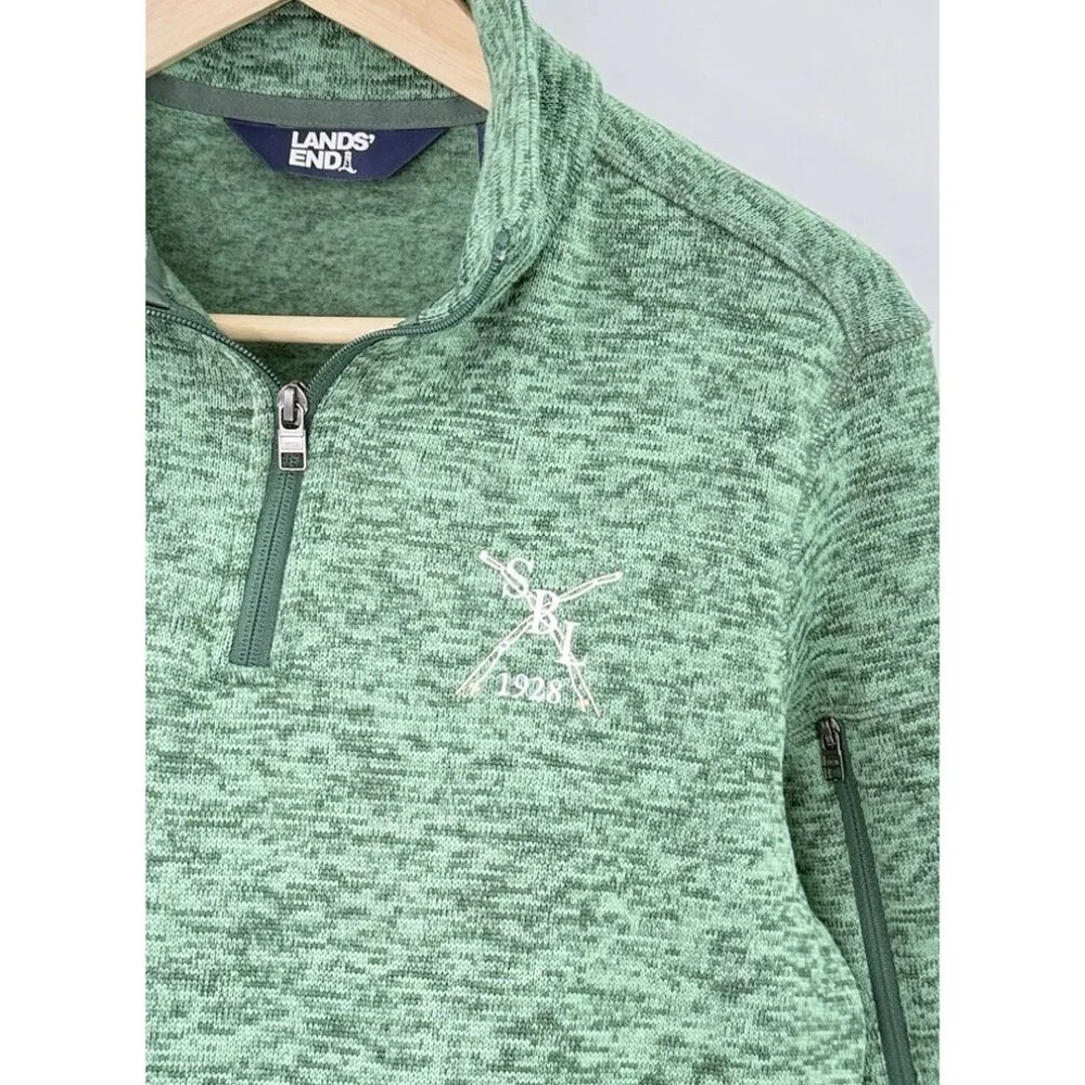 Lands' End Men's Green 1/4 Zip Fleece Pullover Sz M Zipper Arm, Logo Branded SBL